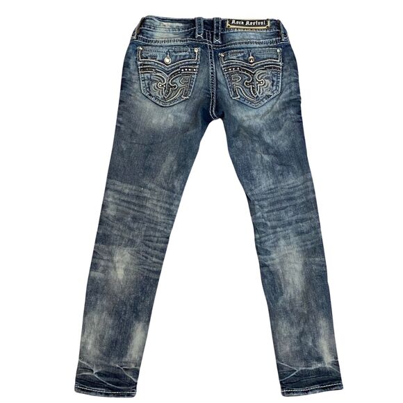 Rock Revival Distressed Ferry Ankle Skinny Jeans Bleach Wash Rhinestone Pockets - Picture 2 of 15